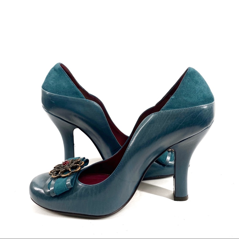 J.VINCENT,Teal Pumps Women’s Sz:8 1/2 Flower Jewel